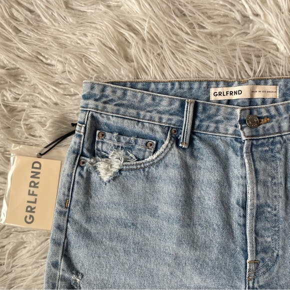 GRLFRND Helena Newport Blue Distressed High Rise Cut-Off Denim Shorts NWT Sz 28 - Picture 7 of 12